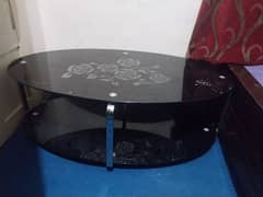 black glass center table and tea trolly for sale