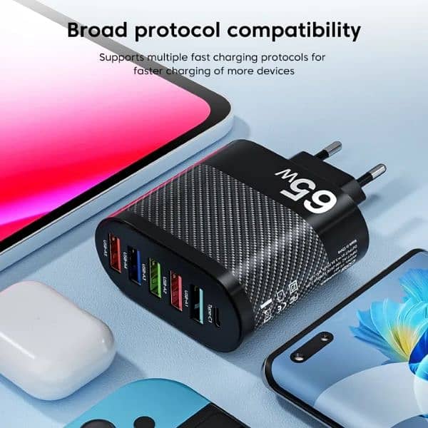 65W 6 Ports Usb Charger for Iphone Pd65W Fast Charge Charger Type C 2