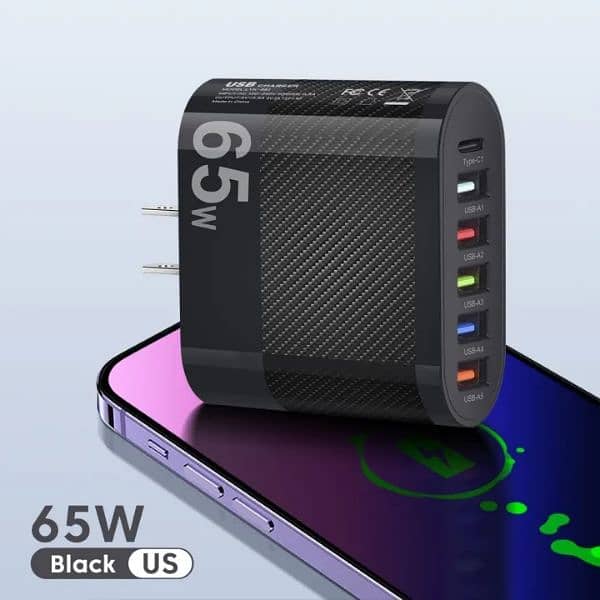 65W 6 Ports Usb Charger for Iphone Pd65W Fast Charge Charger Type C 3