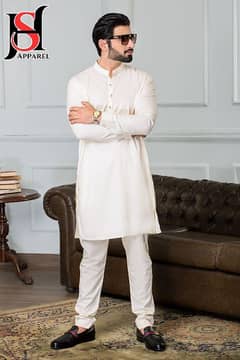 Men wash and wear plain kurta pajama set 2 PC in white