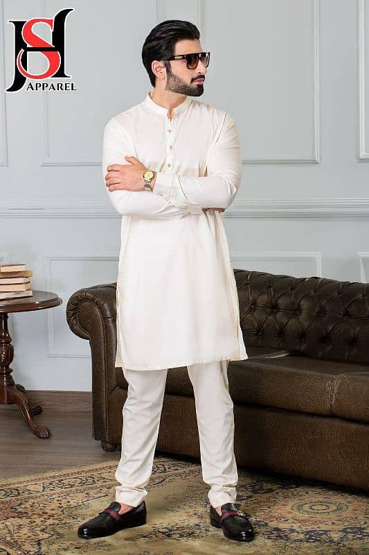 Men wash and wear plain kurta pajama set 2 PC in white 0