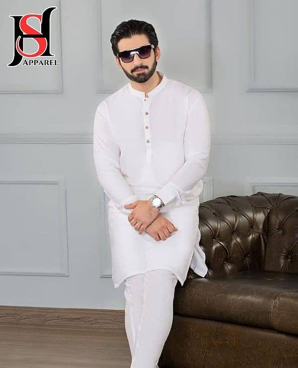 Men wash and wear plain kurta pajama set 2 PC in white 2