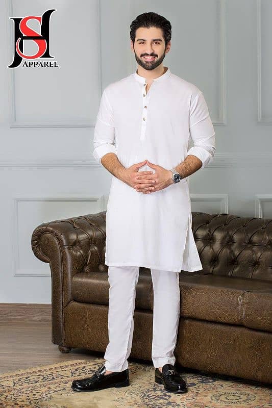 Men wash and wear plain kurta pajama set 2 PC in white 3