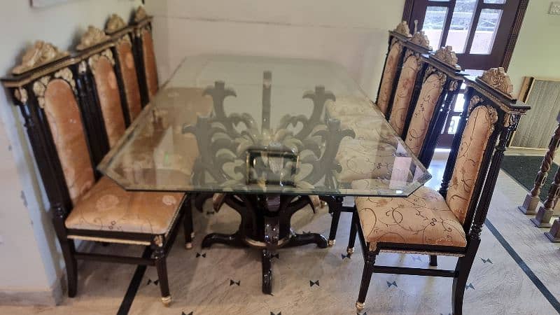 8 chairs dining | sheesham wooden chairs | glass top dining 3