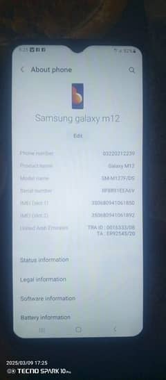 Samsung galaxy m12  mobile phone  is all ok