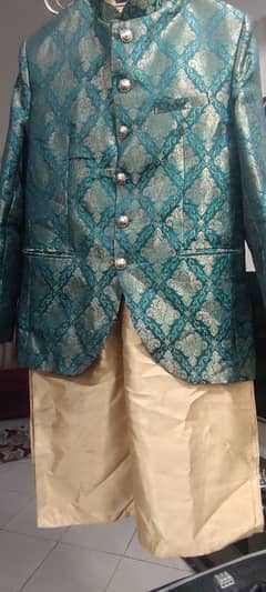 Indian raw silk suit with jamawar prince coat