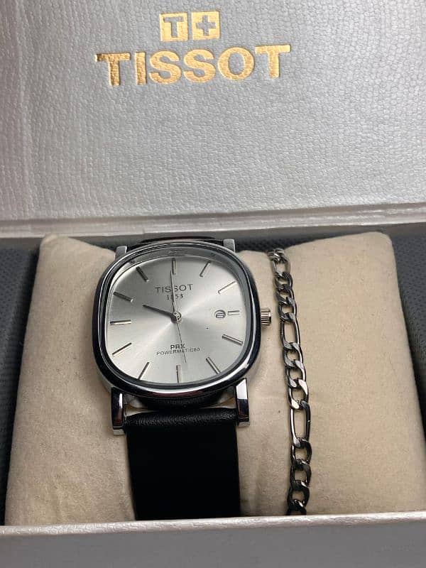 Tissot prx leather watch with box and free wrist Chain 6