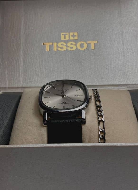 Tissot prx leather watch with box and free wrist Chain 7