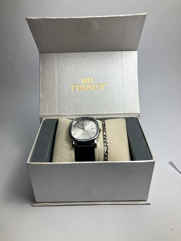 Tissot prx leather watch with box and free wrist Chain 9