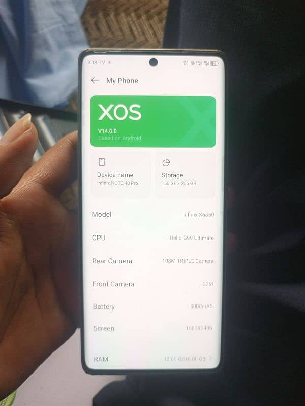 infinix not 40 pro 12+12/256 memory 5