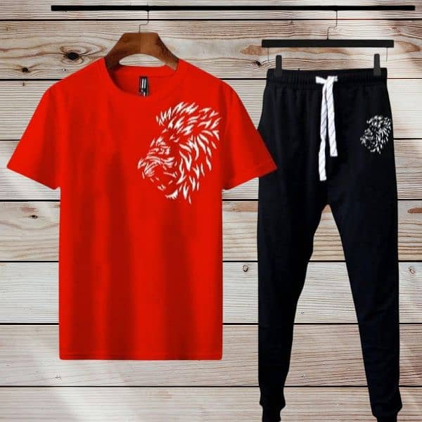 men's printed polyester track suit 2 pcs in red 2