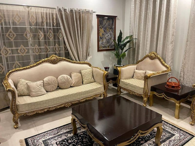 Sofa Set 7 Seat's Gold + tables 10