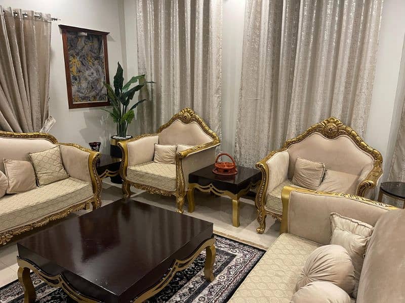 Sofa Set 7 Seat's Gold + tables 11