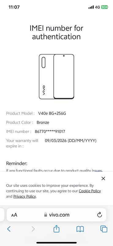 Vivo V40e Bronze Activated today 9/3/25 4