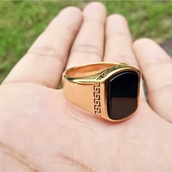 Golden Royale Ring – Premium Gold-Plated Steel with Black Stone | 1