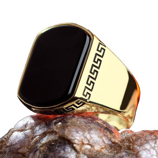 Golden Royale Ring – Premium Gold-Plated Steel with Black Stone | 4