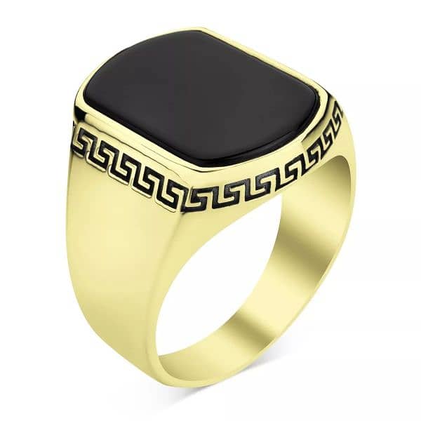 Golden Royale Ring – Premium Gold-Plated Steel with Black Stone | 5