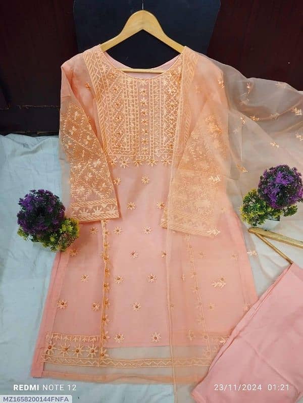 3 Pcs Women's Stitched Embroidered Suit 0