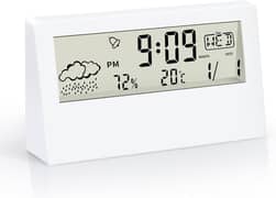 Digital Alarm Clock, Transparent LCD Display with Indoor Temperature,