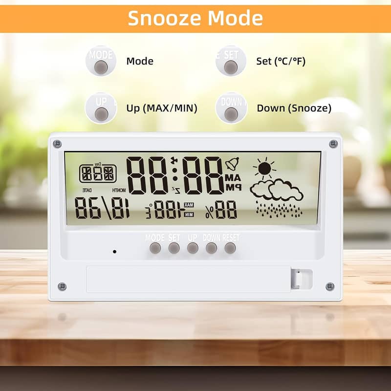 Digital Alarm Clock, Transparent LCD Display with Indoor Temperature, 16