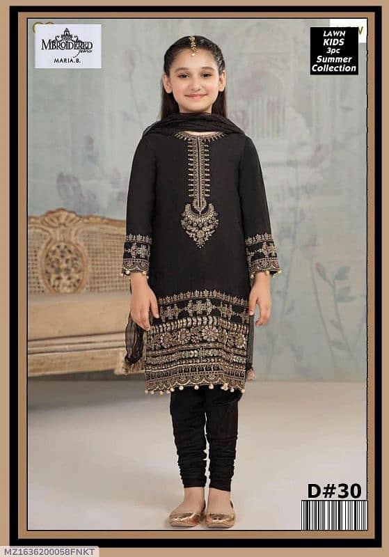 3 Pcs Girl's Lawn Embroidered Unstitched Suit 0