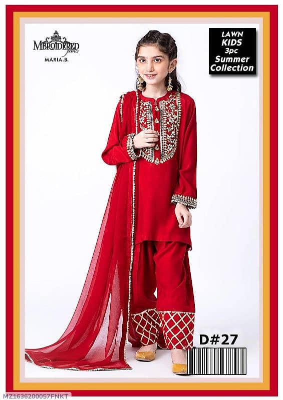 3 Pcs Girl's Lawn Embroidered Unstitched Suit 1