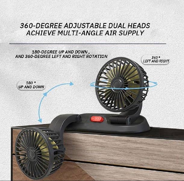 Dual Head Car Fan - Silent Cooling with 360° Rotation 3