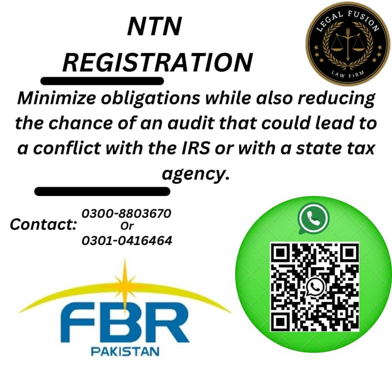 Tax Registration  Servies , FBR , SECP , NGO , PRP , NTN  Registration 1