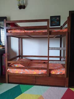 Bunk Bed for Kids (Double Storey), Solid Wooden With 2 Mattresses