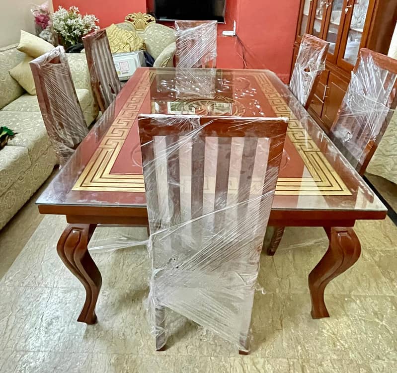 wooden carving top dining table | glass top dining | 6 chairs dining 4