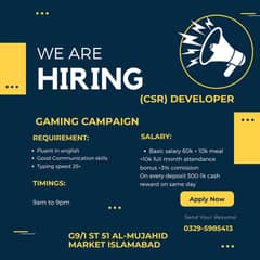 We are hiring CSR DEVELOPERS