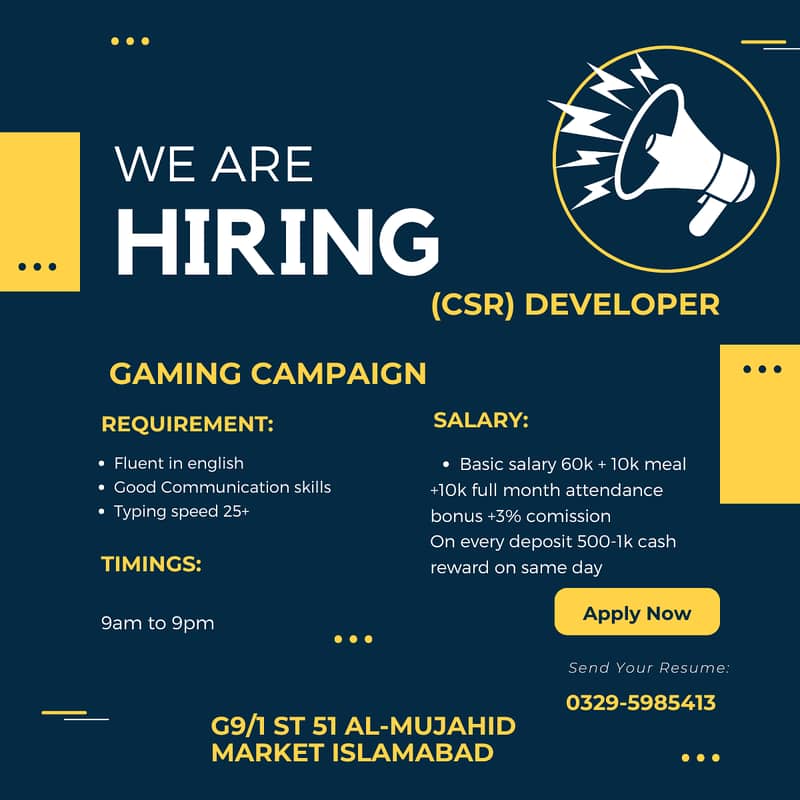 We are hiring CSR DEVELOPERS 0