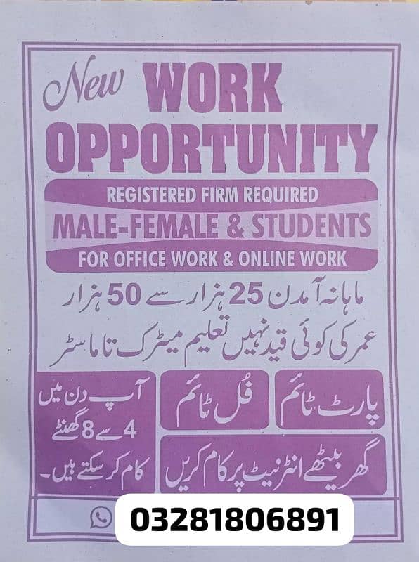 Urgent staff required  for office work and online work 0