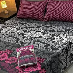 3 PCs Cotton Salonica Printed Double Bedsheet Free Delivery