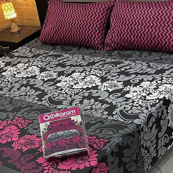 3 PCs Cotton Salonica Printed Double Bedsheet Free Delivery 0