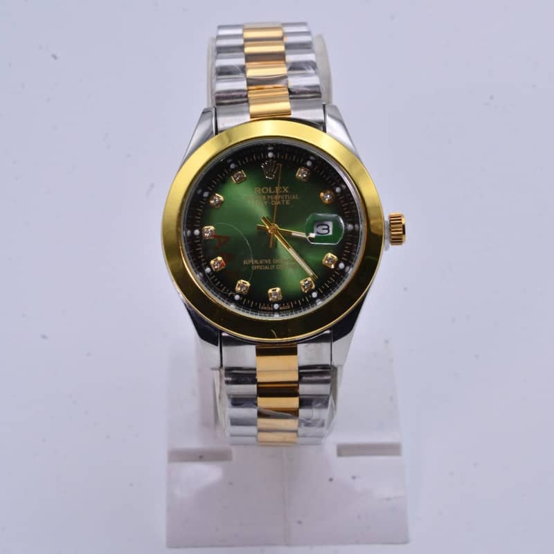 Rolex Oyster Perpetual Date Green Dial Two-Tone Luxury Men's Watch 0