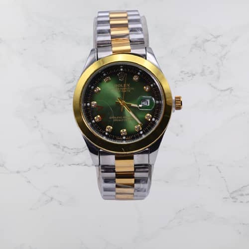 Rolex Oyster Perpetual Date Green Dial Two-Tone Luxury Men's Watch 3