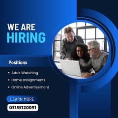 Male and Female Staff needed for Office working and Online working