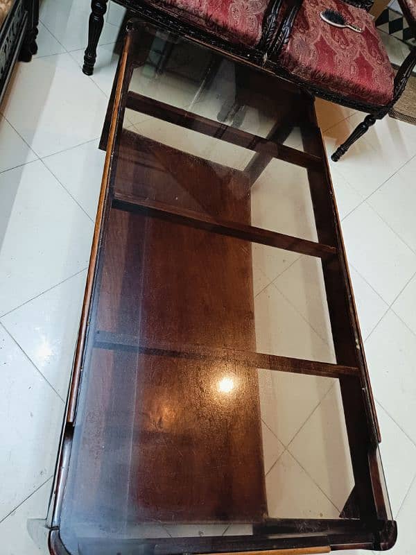 wooden center table with glass top 1