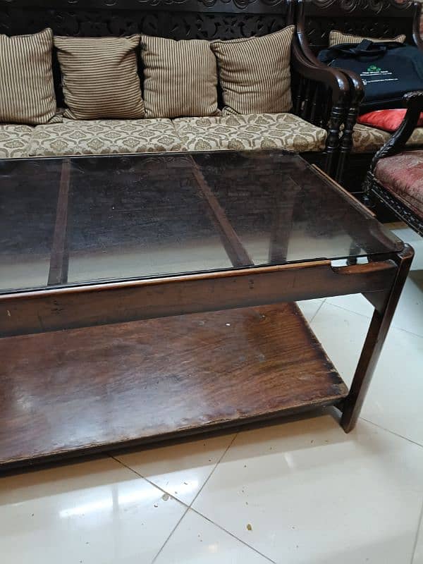 wooden center table with glass top 2