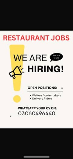 Order takers & Riders jobs available