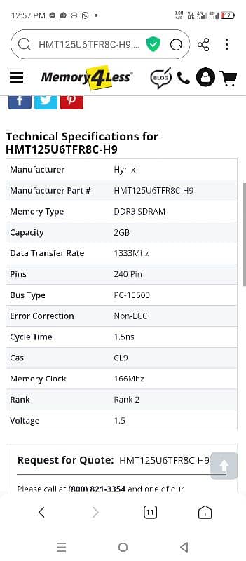 RAM 2GB PC3-10600 DDR3-1333MHz 2