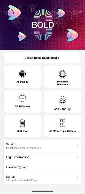 Dcode bold 3 open box 11 month warranty Storage 6/128 2