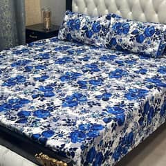 Blue Printed Double Bed Sheet Set - 3pcs Crystal Cotton Collection