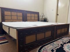 Custom size single bed x2 and wooden side tables x2