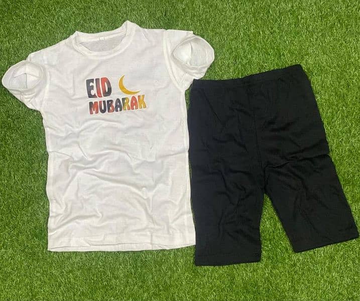 kids baby's summer stylish high quality Track Suit/kids Eid Mubarak 1