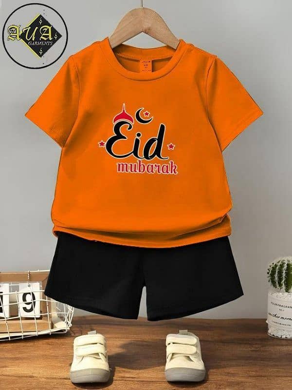 kids baby's summer stylish high quality Track Suit/kids Eid Mubarak 4