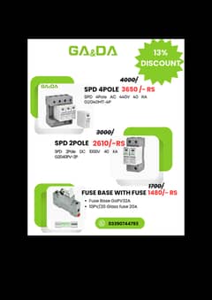 GA&DA 4P AC Surge Protector 440V/40KA, 2P DC 1000V 40KA, Fuse & Base