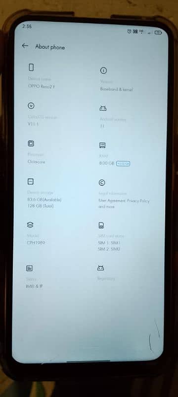 Oppo Reno 2f 6/128 condition 10/8 7