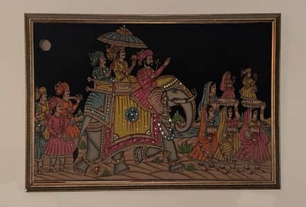 Traditional Indian Painting & Vintage Framed Tapestry
